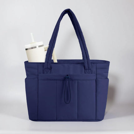 Quilted Tote Bag | Spacious Organizer with Laptop Sleeve & Tumbler Holder for Travel 3