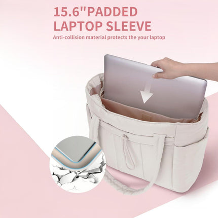 Quilted Tote Bag | Spacious Organizer with Laptop Sleeve & Tumbler Holder for Travel 8