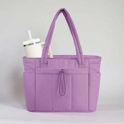 Quilted Tote Bag | Spacious Travel Organizer with Laptop Sleeve & Tumbler Holder 2