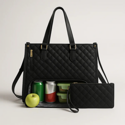 Quilted Tote Bag with Clutch Purse | Stylish & Spacious Design for Work & Travel 0