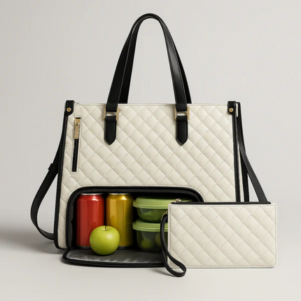 Quilted Tote Bag with Clutch Purse | Stylish & Spacious Design for Work & Travel 6