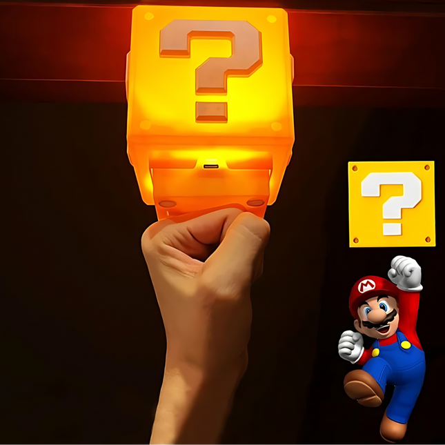 Retro Night Light, Question Block Touch Lamp with Game Sound, Battery Operated Light for Kids Room and Gaming Room Decor