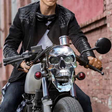 Motorcycle LED Light Chrome Skull Lamp with Glowing Eyes, Motorcycle Lights for Cruisers