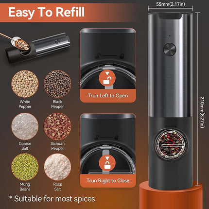 Rechargeable Electric Salt and Pepper Grinders with LED Light | One-Handed Operation for Effortless Seasoning 3