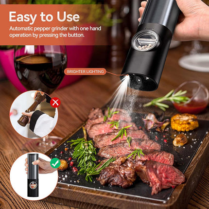 Rechargeable Electric Salt and Pepper Grinders with LED Light | One-Handed Operation for Effortless Seasoning 6