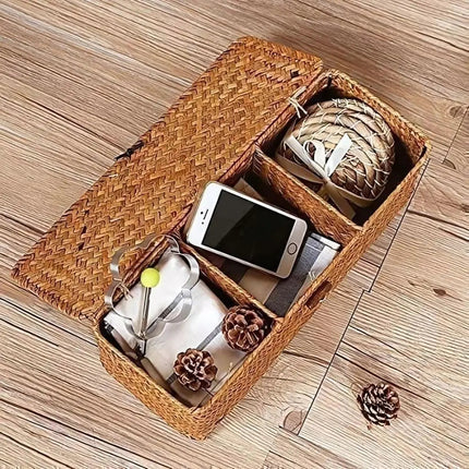 Woven Basket with Lid, Desk Organizer for Dresser and Shelves – image 4