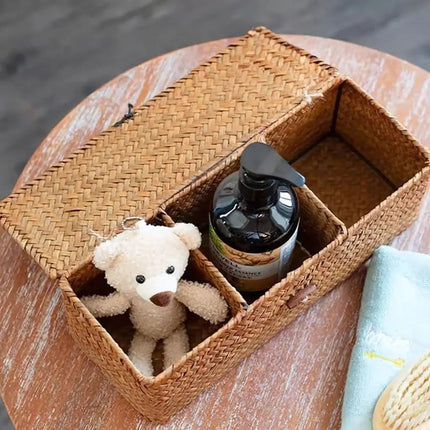 Woven Basket with Lid, Cosmetic Organizer