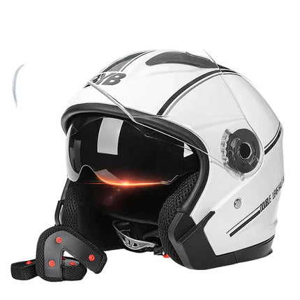 Retro 3/4 Open-Face Motorcycle Helmet with Dual Lens & Anti-Fog Visor | Lightweight ABS Design for Safety and Comfort 0