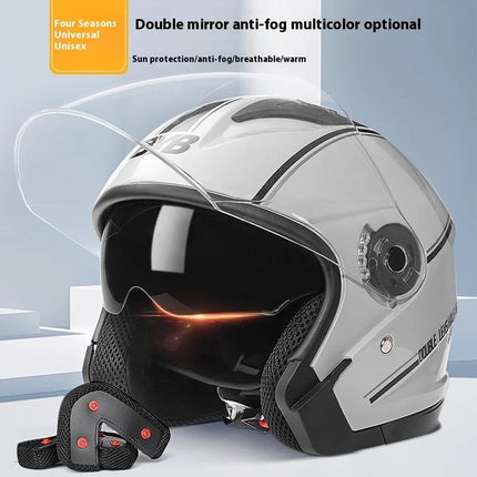 Retro 3/4 Open-Face Motorcycle Helmet with Dual Lens & Anti-Fog Visor | Lightweight ABS Design for Safety and Comfort 2