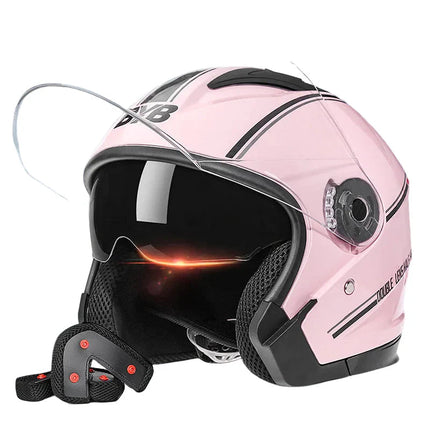 Retro 3/4 Open-Face Motorcycle Helmet with Dual Lens & Anti-Fog Visor | Lightweight ABS Design for Safety and Comfort 6