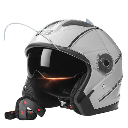 Retro 3/4 Open-Face Motorcycle Helmet with Dual Lens & Anti-Fog Visor | Lightweight ABS Design for Safety and Comfort 7