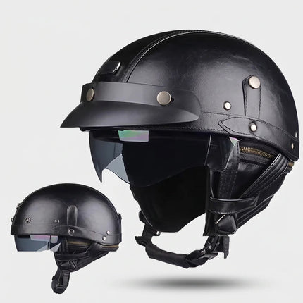 Retro Half Shell Motorcycle Helmet with Built-In Visor | Lightweight Design for Comfortable City Rides 0