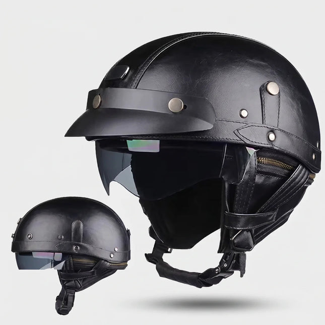 Retro Half Shell Motorcycle Helmet with Built-In Visor | Lightweight Design for Comfortable City Rides 0