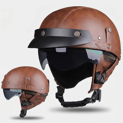 Retro Half Shell Motorcycle Helmet with Built-In Visor | Lightweight Design for Comfortable City Rides 2