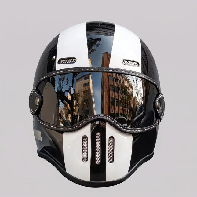 Retro Stripe | Horse Riding Helmet with Full-Face Coverage & Goggle-Style Shield for Vintage Comfort and Style 0