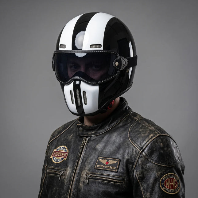 Retro Stripe | Horse Riding Helmet with Full-Face Coverage & Goggle-Style Shield for Vintage Comfort and Style 1