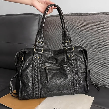Retro Style Handbag | Spacious Black PU Leather with Adjustable Strap | Versatile Design for Everyday Use 0