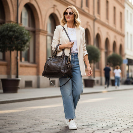 Retro Style Handbag | Spacious Black PU Leather with Adjustable Strap | Versatile Design for Everyday Use 1