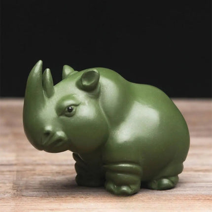 Rhino Tea Pet Decoration, Handmade Rhino Mini Figurine for Tea Table and Shelf Decor