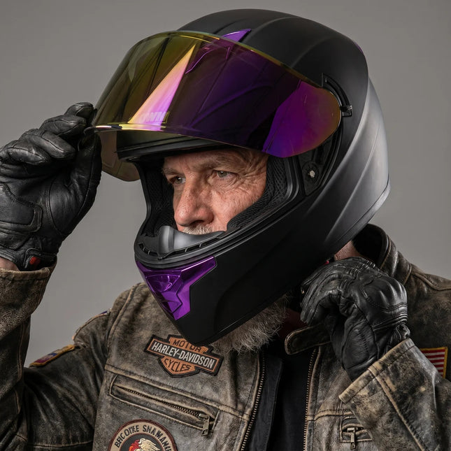 Rider's Choice | Full-Face Motorcycle Helmet with Protective Visor | Comfortable Purple Design for Safe Riding 1