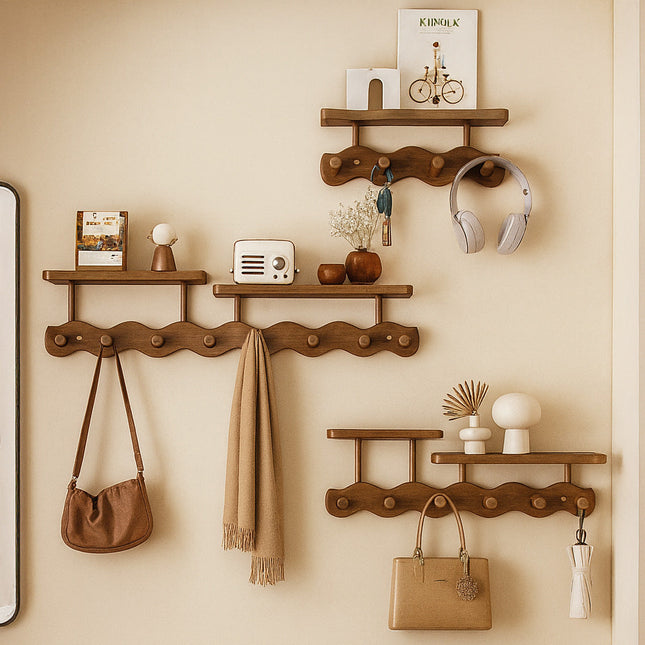 Ripple Collection | Wall Mounted Coat Rack with Shelf & Hooks | Stylish Storage Solution for Organized Entryways 0