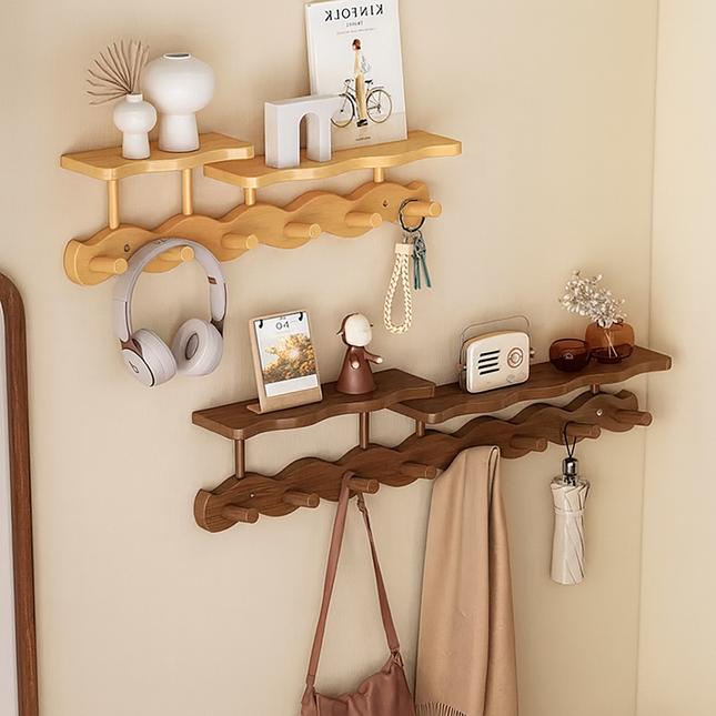 Ripple Collection | Wall Mounted Coat Rack with Shelf & Hooks | Stylish Storage Solution for Organized Entryways 1