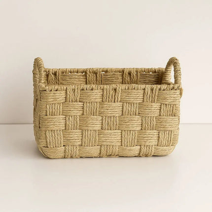Rope Storage Basket with Handles, Handwoven Rope Basket for Shelf