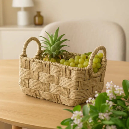 Handwoven Rope Basket for Shelf, Rope Storage Basket with Handles – image 4