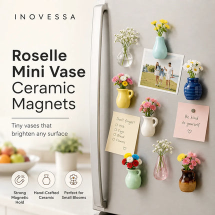 Fridge Magnets, Mini Ceramic Vase Refrigerator Magnets for Flowers, Small Vases for Locker Decorations and Whiteboards