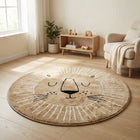 Machine Washable Rug, Round Nursery Rug with Lion Face Design, Kids Rug for Playroom