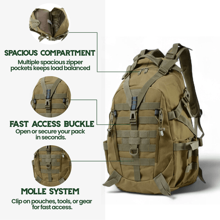 Rovex | Tactical Backpack 40L with MOLLE System & Water-Resistant Fabric | Ergonomic Design for Adventurers 3