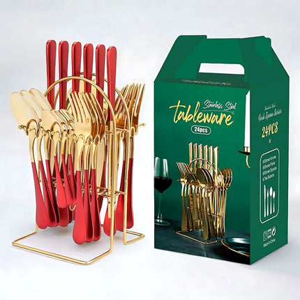 Silverware Set with Storage Rack, 24 Piece Stainless Steel Flatware Set for 6 – image 14