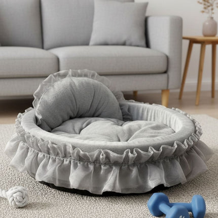 Dog Beds, Cat Bed with Ruffled Trim and Raised Backrest – image 4