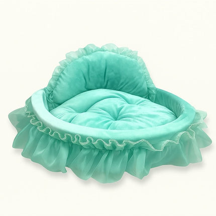 Dog Beds, Cat Bed with Ruffled Trim and Raised Backrest, Cute Pet Bed with Plush Cushion for Cozy Naps