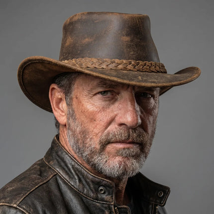 Rugged Outback Cowboy Hat | Weathered Finish with Shapeable Brim | Stylish Protection for Outdoor Adventures 1
