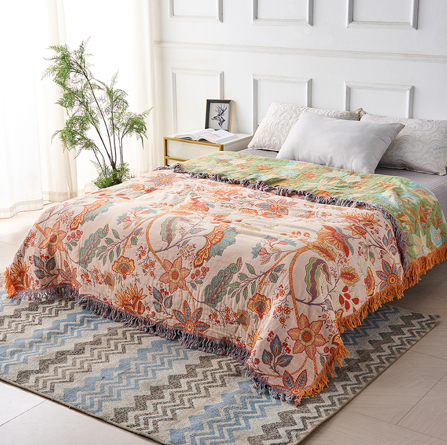 Rustic Floral Boho Blanket | 100% Cotton for Sensitive Skin with Breathable Comfort 1