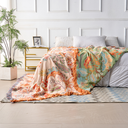 Rustic Floral Boho Blanket | 100% Cotton for Sensitive Skin with Breathable Comfort 2