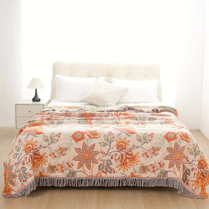Rustic Floral Boho Blanket | 100% Cotton for Sensitive Skin with Breathable Comfort 3