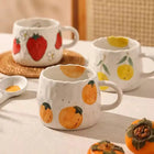 Coffee Mug 10 oz, Ceramic Mug with Hand Painted Fruit, Cute Mug for Tea, Handcrafted Speckled Coffee Cup with Wavy Rim