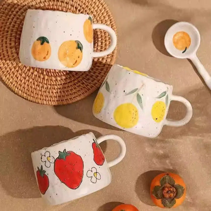 Coffee Mug 10 oz, Ceramic Mug with Hand Painted Fruit
