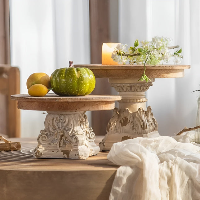 Rustic Wood Pedestal Stand | Vintage Display Pedestal with Hand-Carved Top | Perfect for Home Decor and Plant Styling 1