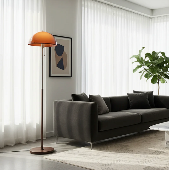 Rustina | Modern Floor Lamp with Retro Amber Dome | Elegant Lighting for Cozy Spaces 1