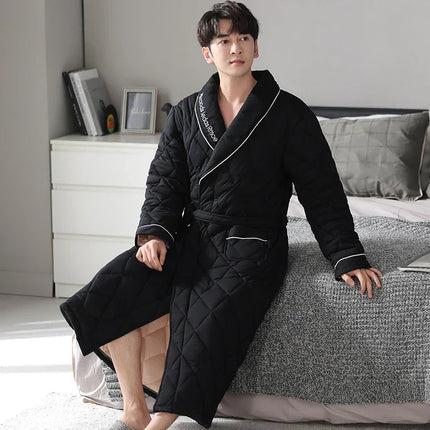 Cotton Bathrobe for Winter, Long Robe with Belt – image 10