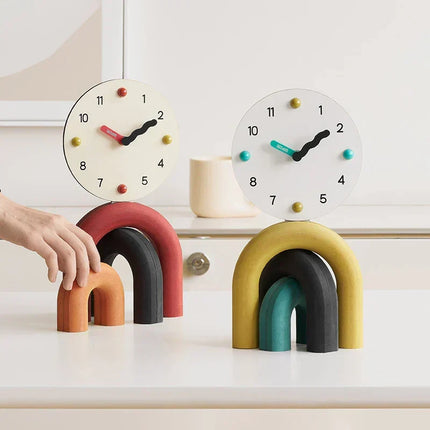 Table Clocks, Nordic Desk Clock in Bamboo and Metal