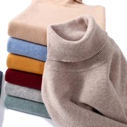 Mens Turtleneck Sweater, Wool Roll Neck Sweater for Men, Loose Fit Mens Knit Sweater for Fall and Winter