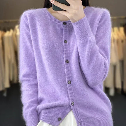 Mink Cashmere Sweater Cardigan for Women, Loose Knit Cashmere Cardigan – image 5