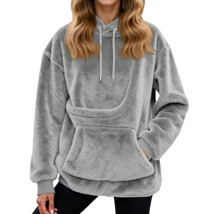 Oversized Fleece Hoodie with Pet Carrier Pocket