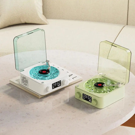 Vintage Table Lamp with Bluetooth and Clock, Retro Record Player Bedside Lamp