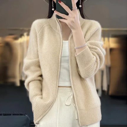 Wool Cardigan Sweaters for Women, Zip Up Sweater Coat with Stand Collar, Womens Wool Sweater, Knit Cardigan for Women