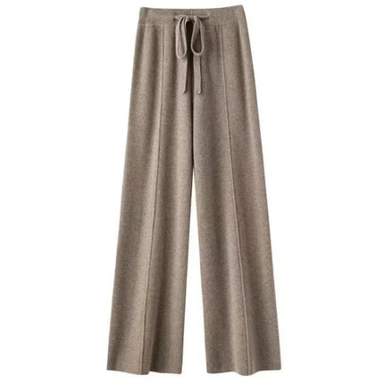 Knit Wide Leg Trousers in Wool Cashmere Blend, Womens Wool Pants with Elastic Waist and Belt – image 6